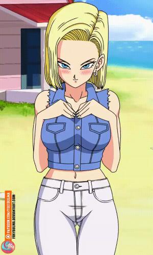 Android 18 showing her tits (artist: foxybulma)